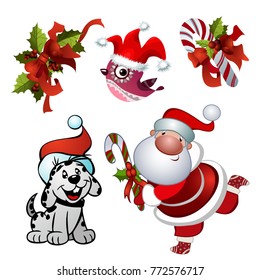 
set of isolated christmas characters and decorations - vector illustration