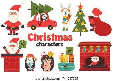 set of isolated Christmas characters part 1  - vector illustration, eps
