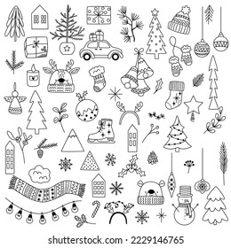 conjunto de elementos de doodle de navidad aislados