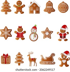 set of isolated christmas gingerbread cookies