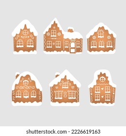 Set of isolated christmas gingerbread houses with icing