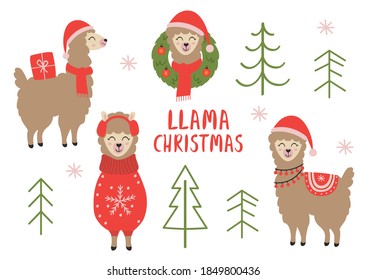Set of isolated Christmas Llama