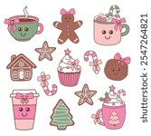 set of isolated Christmas mug, gingerbread cookie, sweets
