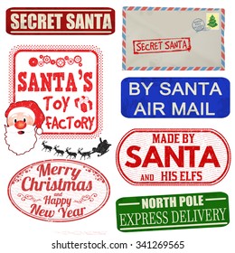 Set of isolated Christmas stamps and labels on white background, vector illustration