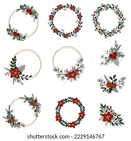set of isolated christmas wreath