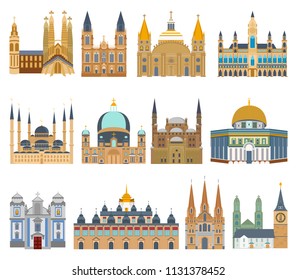 set of isolated churches, mosques, cathedrals, palaces, temples, castles, city halls, old buildings and other architectural monuments