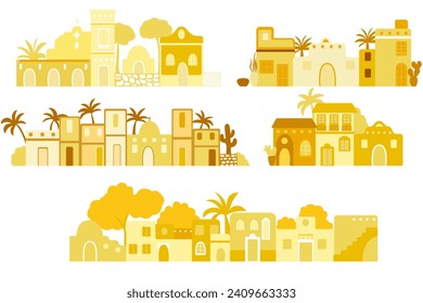 Set of isolated cityscape scenes  of traditional mexican casita housing. Vector illustration