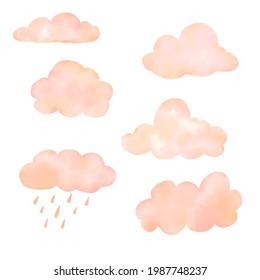 Set of isolated clouds watercolor for design.