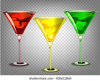 Set of Isolated cocktail glasses. Red, yellow, green 