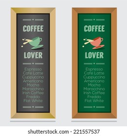 Set Of Isolated Coffee Menu Board Vector Illustration