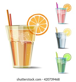 Set of isolated cold drink with citrus. Summer vector illustrations