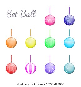 Set of isolated color christmas balls with highlights and pattern and colored beads