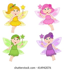 set of isolated color fairies - vector illustration, eps