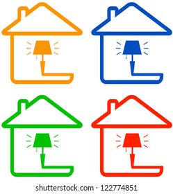 set isolated color icon with home floor lamp