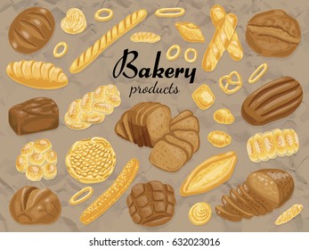 Set of isolated colored bakery products. Vector illustration for your design