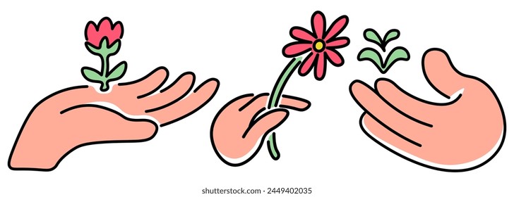 conjunto de iconos lineales de colores aislados gestos de manos en estilo doodle en Vector. Plantilla de iconos para App logo etiqueta engomada diseño de impresión de póster