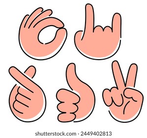 set of isolated colored linear icons hands gestures in doodle style in vector. icon template for app logo sticker poster print design