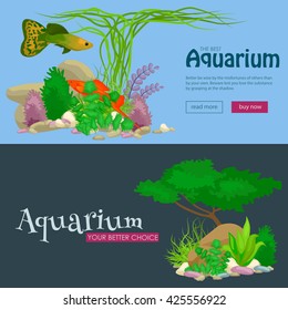 Set isolated colorful corals and algae, Vector underwater flora, fauna.