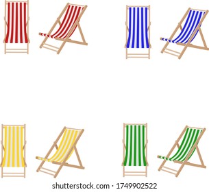 Set of isolated colorful deck chairs. Flat illustration vector