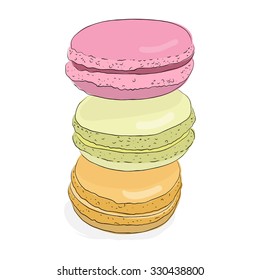 Set of isolated colorful doodle macaroon. Sketch macaroon. Macaroons handmade. Objects for design. French dessert. Cute macaroon with doodles. Vector illustration.