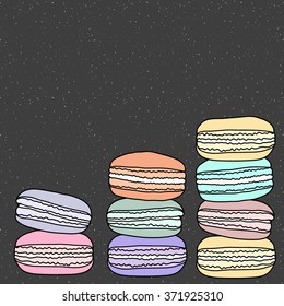 Set of isolated colorful doodle macaroon. Sketch macaroon. Macaroons handmade. Objects for design. French dessert. Cute macaroon with doodles. Vector illustration.