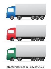 set of isolated colorful heavy truck on white background