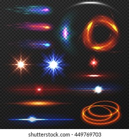 Set of isolated colorful light effects. Vector, eps 10.