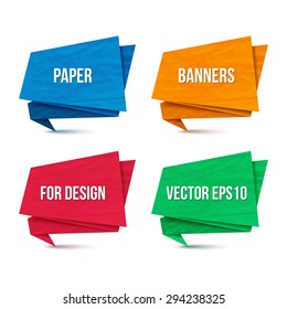 Set of isolated colorful origami paper speech bubbles. Vector illustration.
