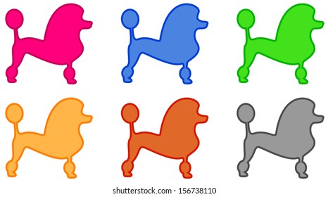 set isolated colorful poodle icon 