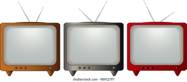 set isolated colorful retro TV