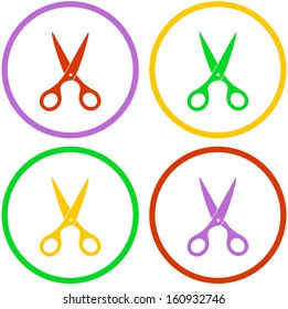 set isolated colorful vector scissors in round frame 