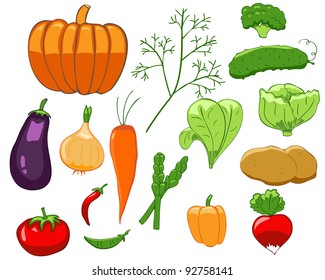 Set of isolated colorful vegetables in simple style