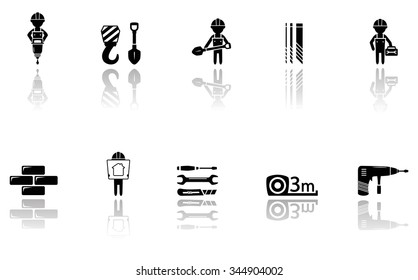 set isolated construction icons with tools silhouette