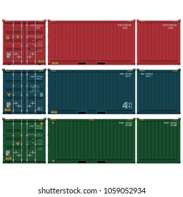 set of isolated container  with marking on transparent background. There are 3 views front,side and back.
