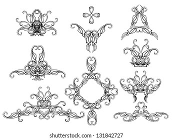 Set of isolated, copyright, stylish and filigree pattern on a white background.