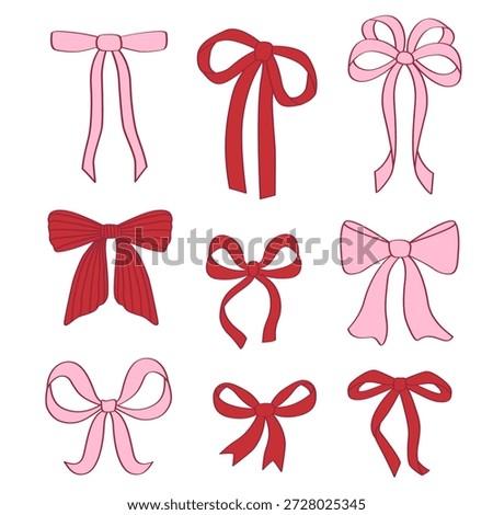 set of isolated coquette red and pink bows 