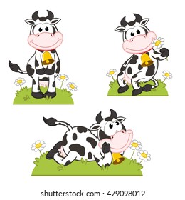 Set Of Isolated Cow In The Meadow - Vector Illustration, Eps