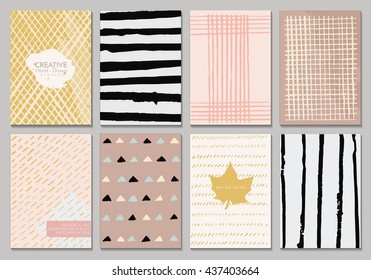 Set of Isolated creative template cards. Hand drawn vintage elements. Vector banners for card, poster, invitation, flyer, party, wedding, brochure. Hipster design collection