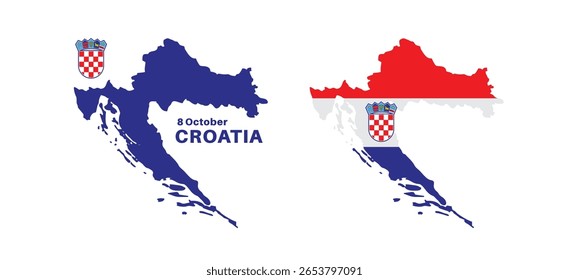 Conjunto de mapas isolados da croácia. bandeira da croácia sobreposta com proporções de bandeira. Mapas e viagens ao redor do mundo