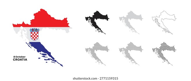 Set of isolated croatia maps. croatia flag overlaid with flag proportions. Maps and traveling around the world
