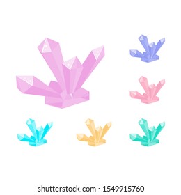 Set of isolated crystal in cartoon vector style. Gemstone for icon design, ice concept, background. Vector Illustration