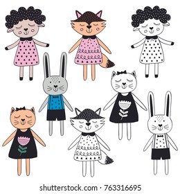 set of isolated cute animals in Scandinavian style  - vector illustration, eps
