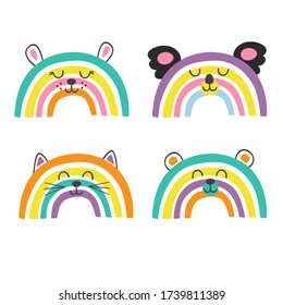 set of isolated cute baby animals rainbows 
 -  vector illustration, eps
