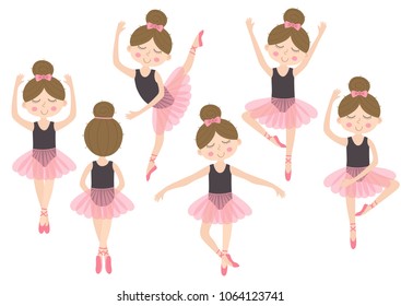 Set Of Isolated Cute Ballerina