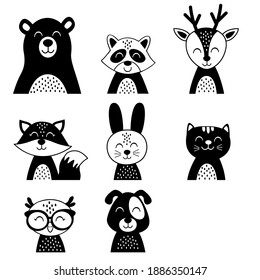 Set of isolated cute black animals