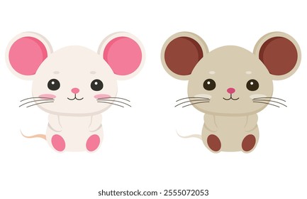 Set of isolated cute cartoon mouses. Kawaii mouses. Vector illustration