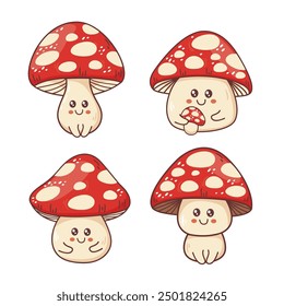 set of isolated cute cartoon mushroom 