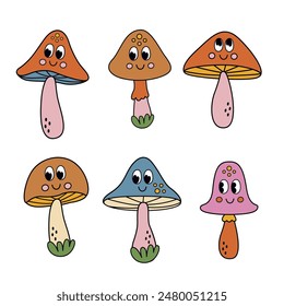 set of isolated cute cartoon mushrooms
