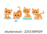 Set of isolated cute cats in different poses in cartoon style.Ginger kitten.Vector illustration