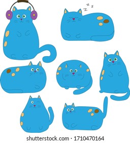 Set einzeln süße Katzen und in verschiedenen Emotionen und Posen im Cartoon-Stil